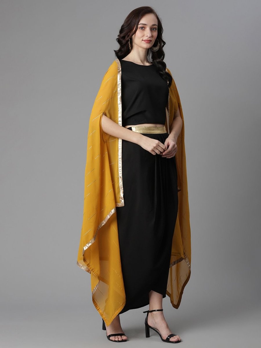 Ahalyaa Women's Black Crepe Top Skirt With Shrug