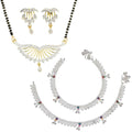 AanyaCentric Gold-Polished Mangalsutra Pendant Earring Set & Silver Plated Anklet