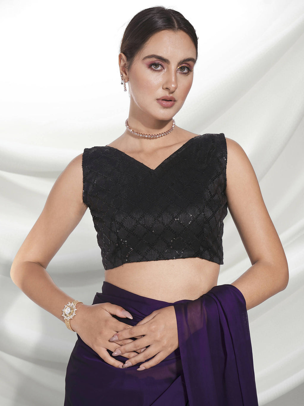 Purple Organza Solid Saree With Unstitched Blouse Piece - Shanaya