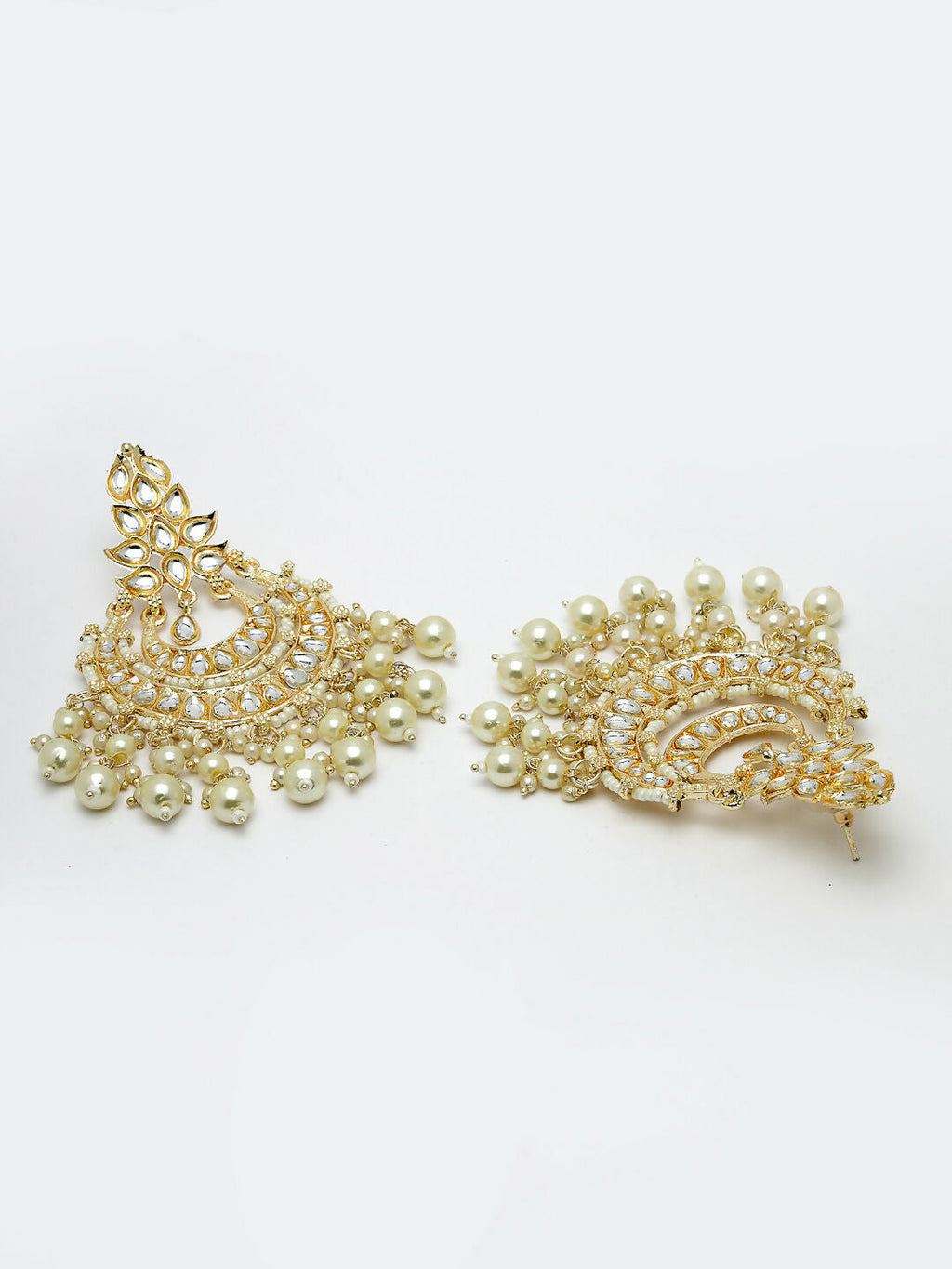 NVR Women Gold-Polished Kundan Chandbali Earrings