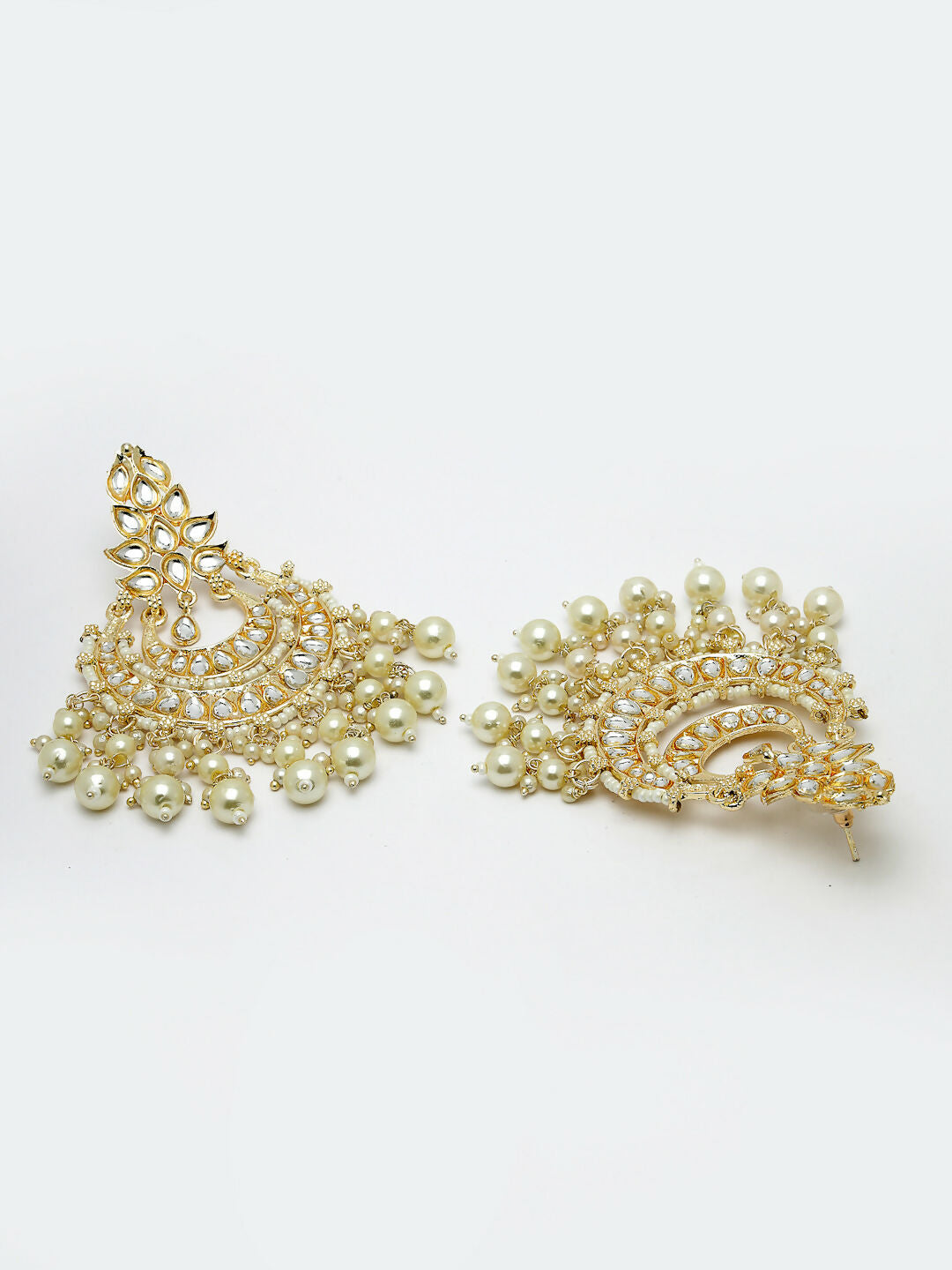 NVR Women Gold-Polished Kundan Chandbali Earrings