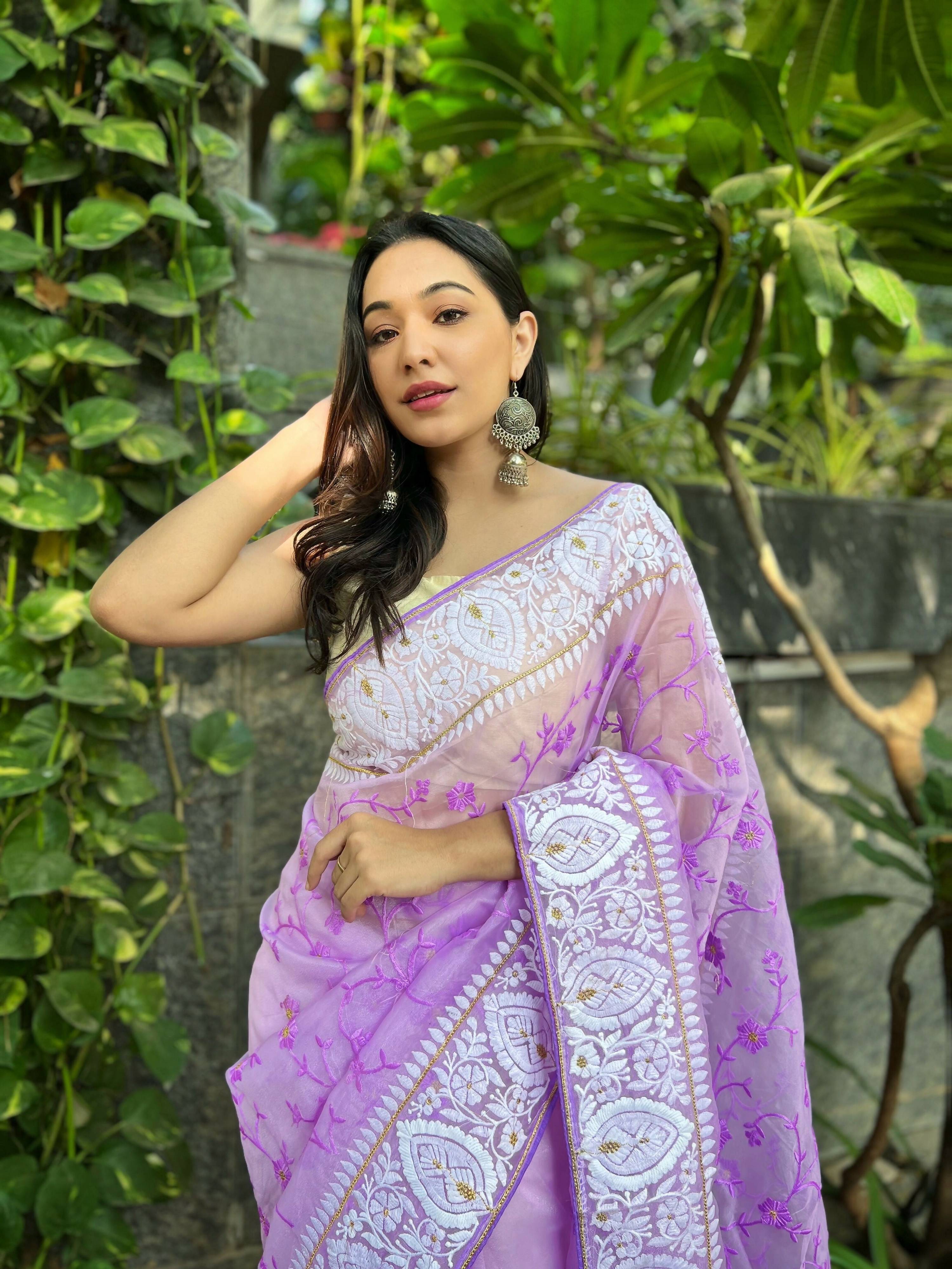 Vamsee Palak Saavi Lavender Organza Saree