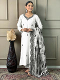 White Viscose chanderi Stitched Suit With Dupatta - Tanisha