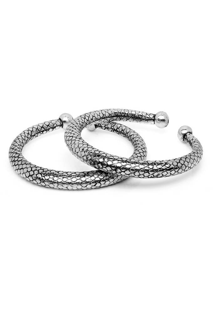 Mominos Fashion Kamal Johar Oxidised Silver Plain Kadiyam Anklets