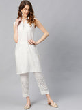 Juniper Women's White Viscose Rayon Embellished Kurta Set