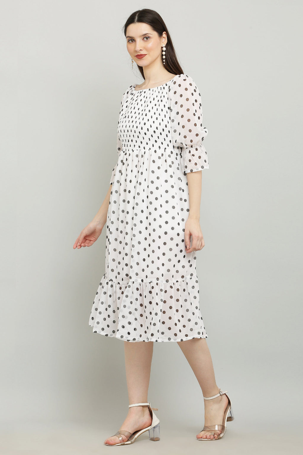PAVONINE Polka Dots Body Kansai White Dress For Women