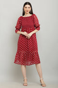 PAVONINE Polka Dots Body Kansai Maroon Dress For Women