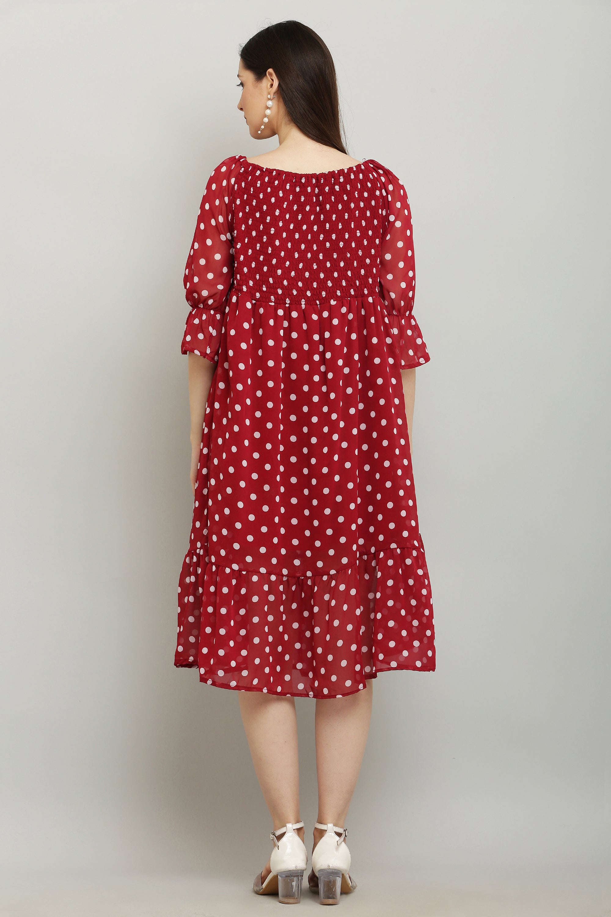 PAVONINE Polka Dots Body Kansai Maroon Dress For Women