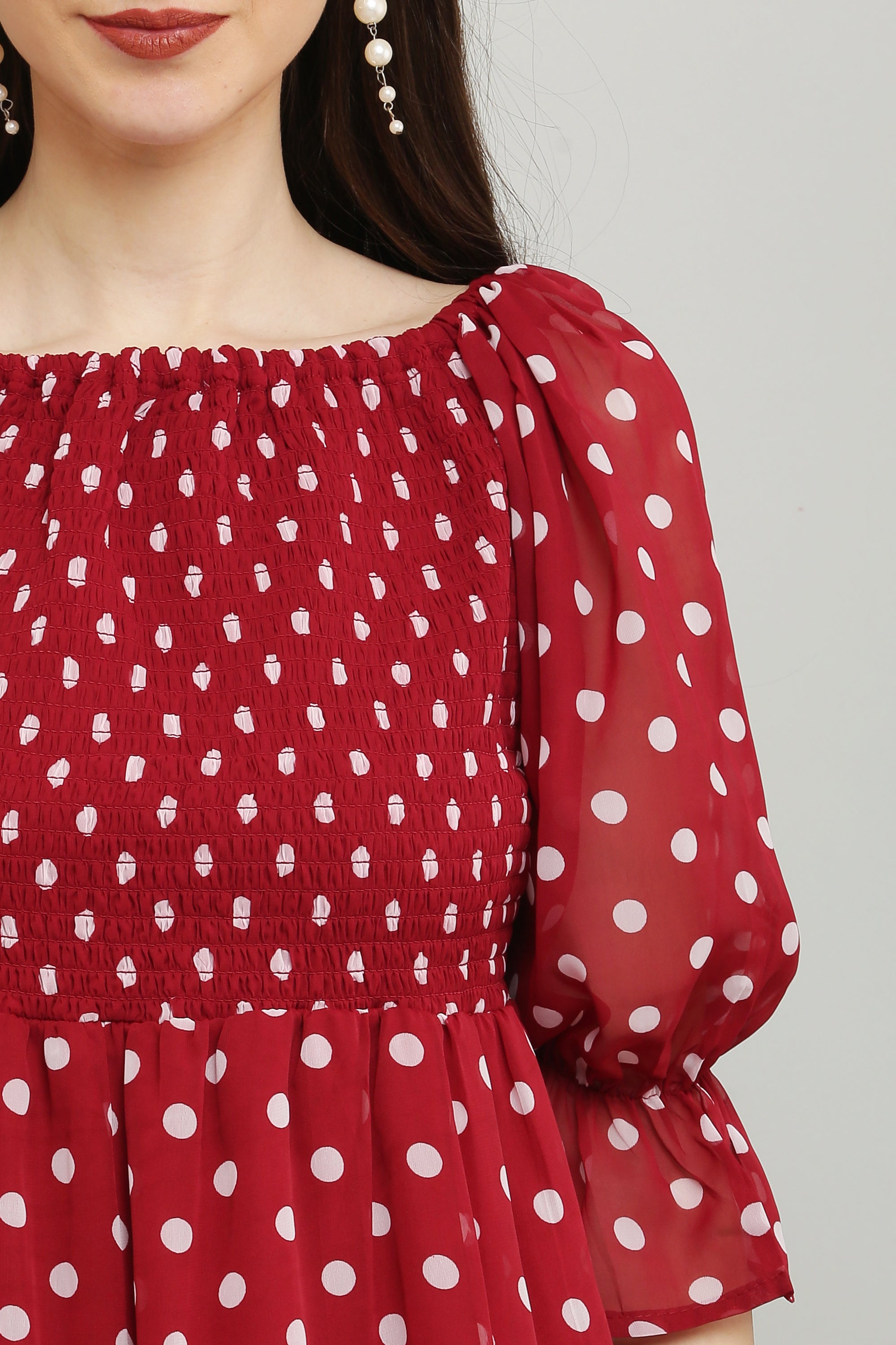 PAVONINE Polka Dots Body Kansai Maroon Dress For Women