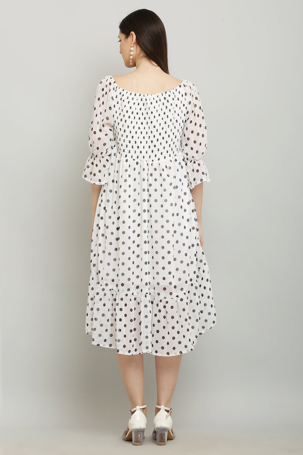 PAVONINE Polka Dots Body Kansai White Dress For Women