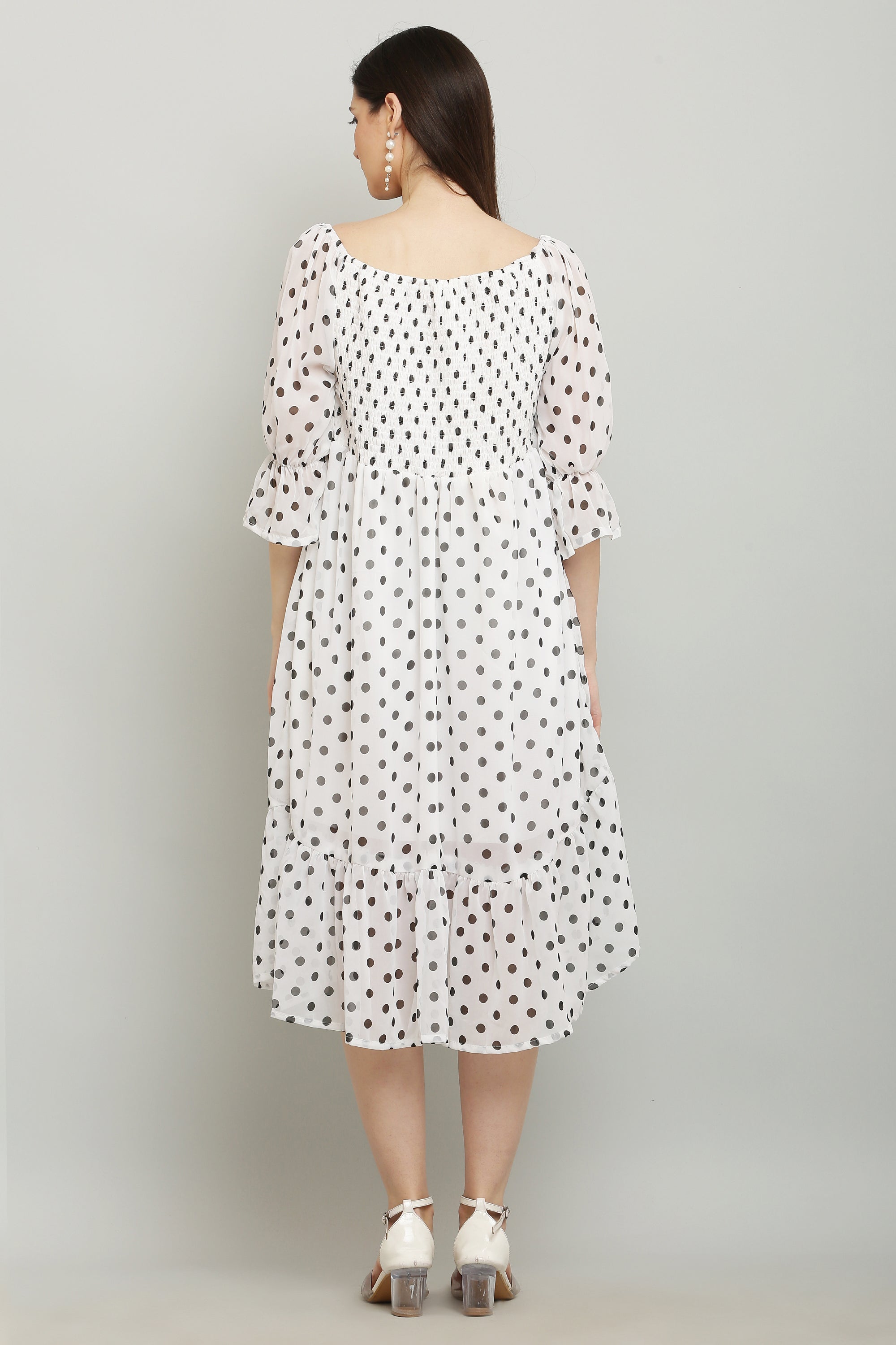 PAVONINE Polka Dots Body Kansai White Dress For Women