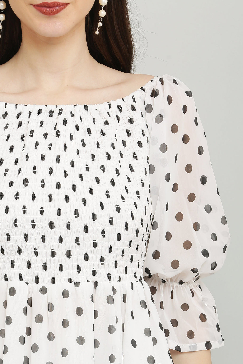 PAVONINE Polka Dots Body Kansai White Dress For Women