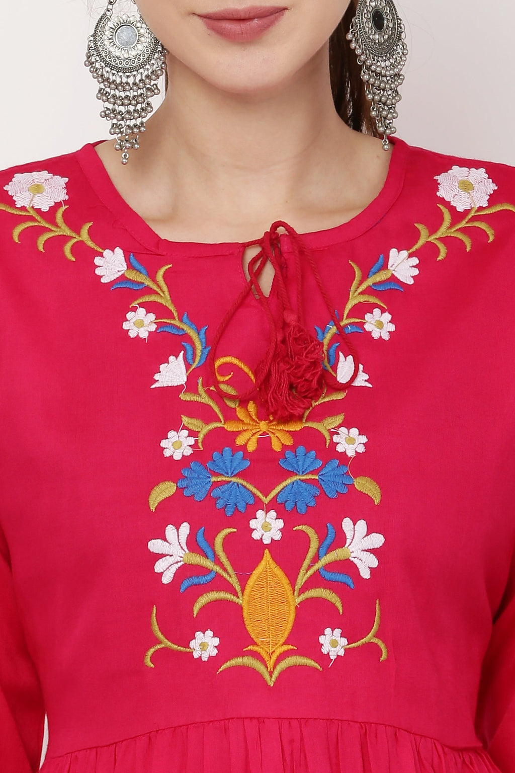 PAVONINE Rani Color Flower Embroidery Dress For Women