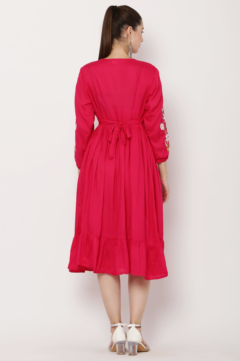 PAVONINE Rani Color Flower Embroidery Dress For Women