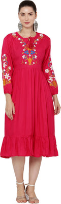 PAVONINE Rani Color Flower Embroidery Dress For Women