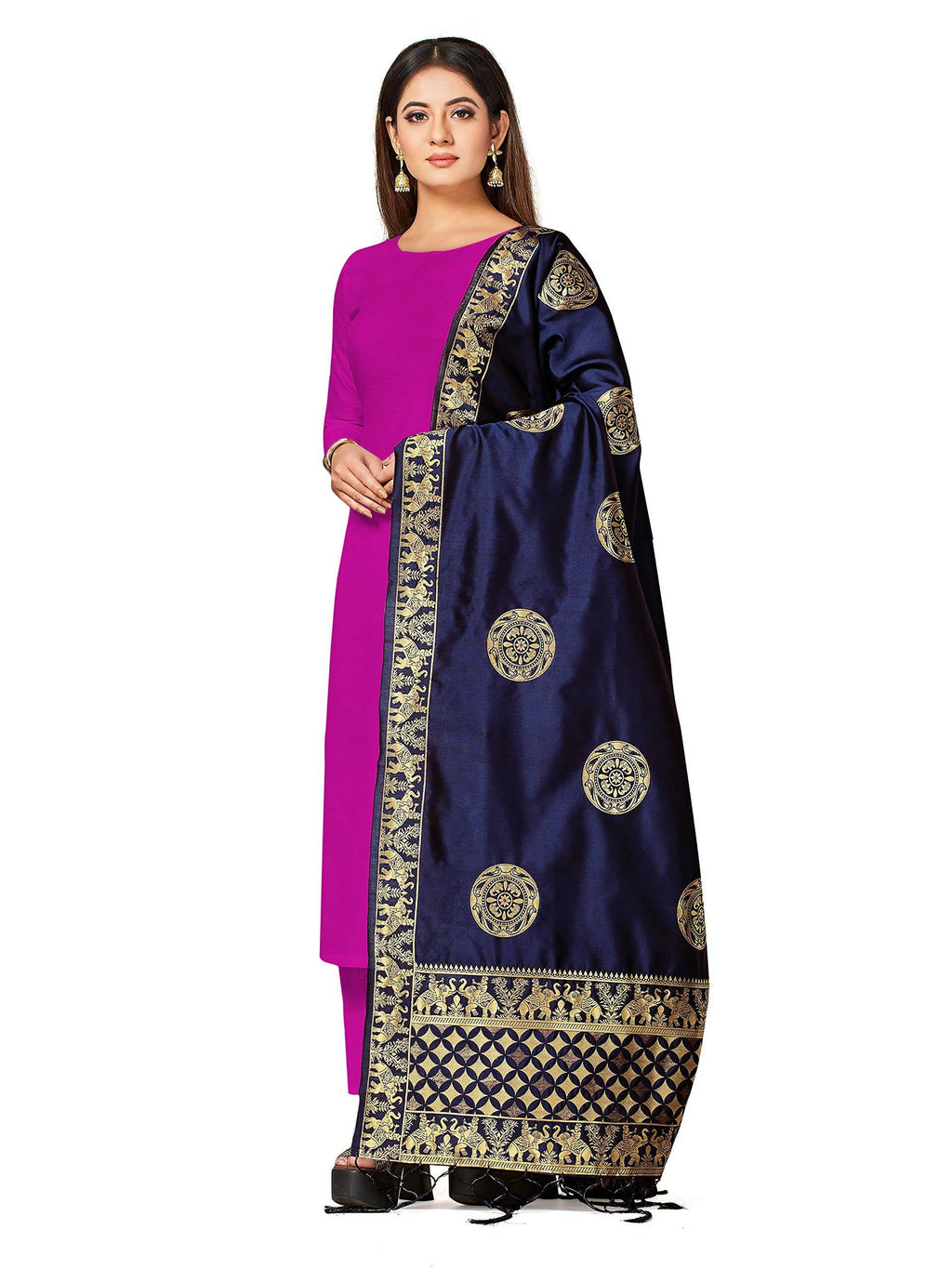 Mimosa Women's Banarasi Art Silk Navy Dupatta