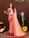 Lorenvalley Fashion Pink Cotton Woven Design with Zari Weaving Design Saree