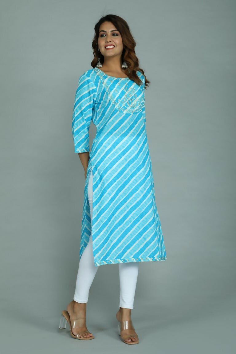 Alvano Women's Stylish Cotton Blend Laheriya Kurti
