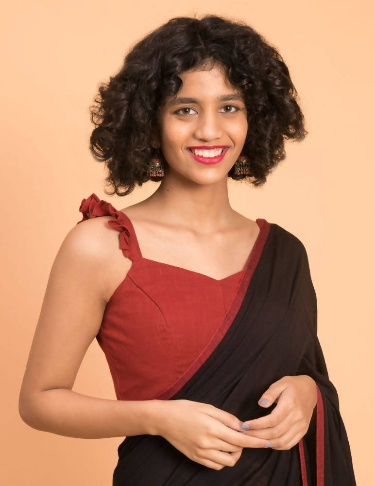 Suta Black Maroon Solid Cotton Saree