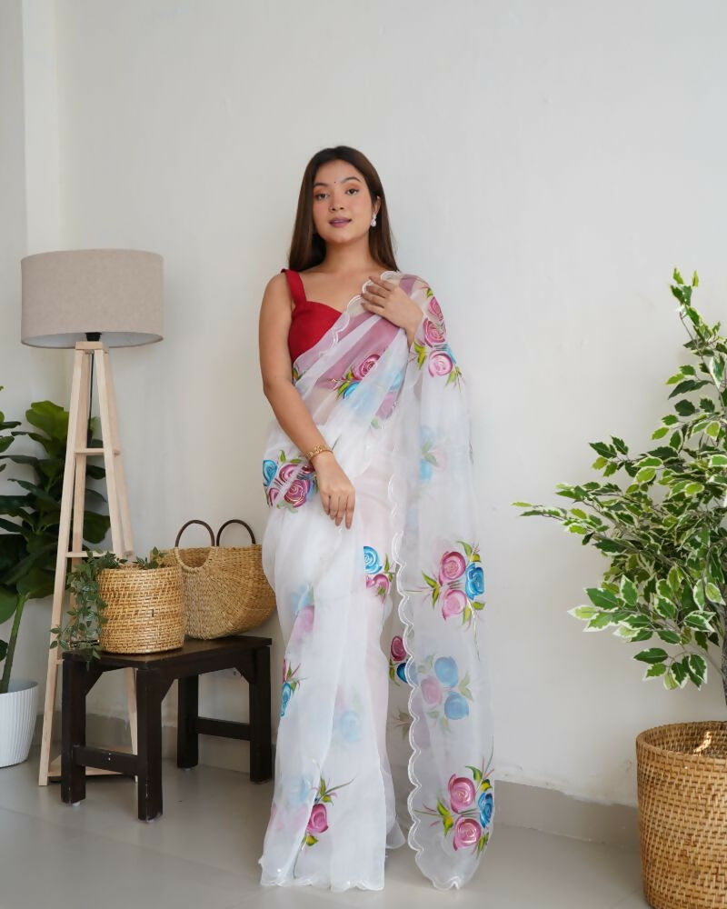 Vamsee Urvashi White Organza Saree