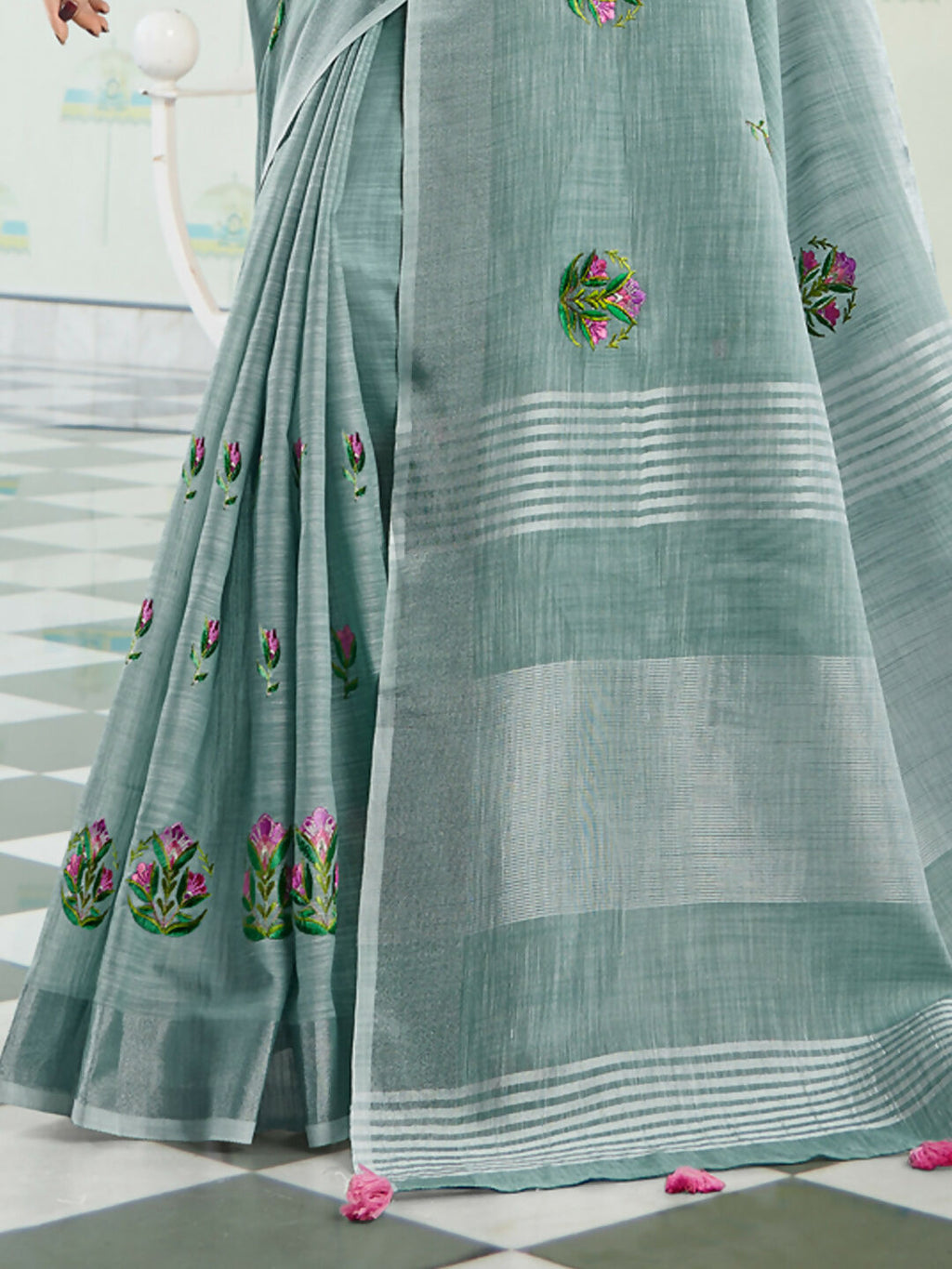 Shree Shyam Fashion Linen Sea Green Saree