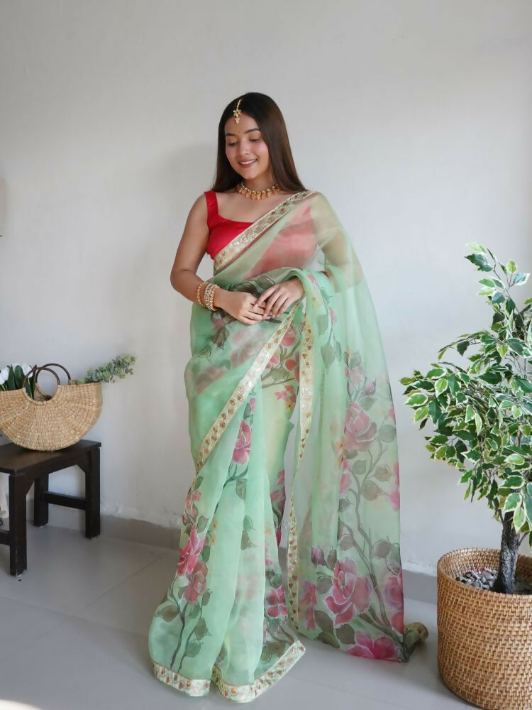 Vamsee Nilam Green Organza Saree