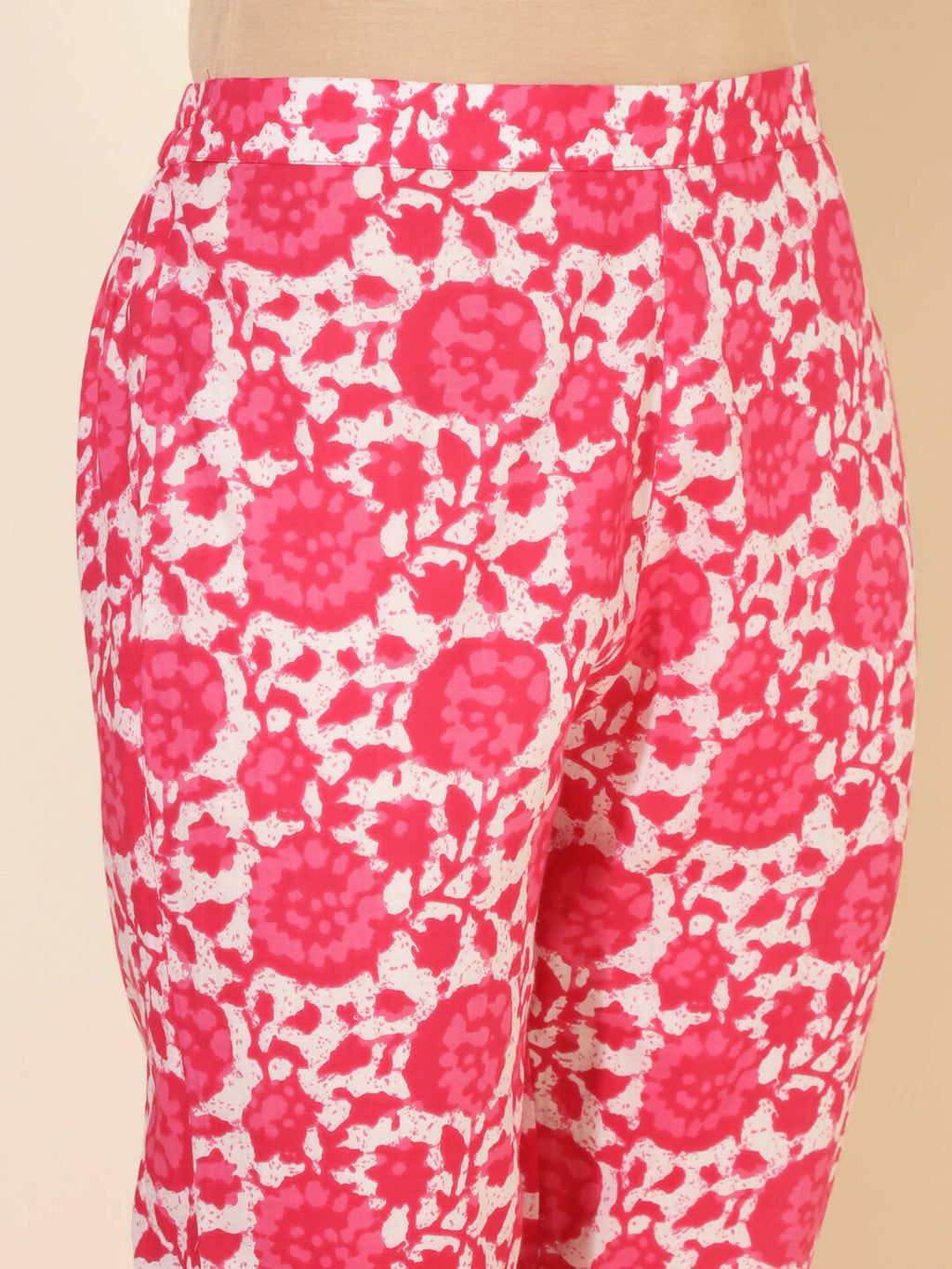 Janasya Women's Pink and White Cotton Printed Casual Regular Co-ords