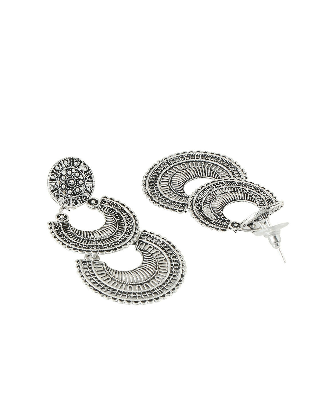 NVR Women Silver Plated Crescent Shaped Drop Earrings