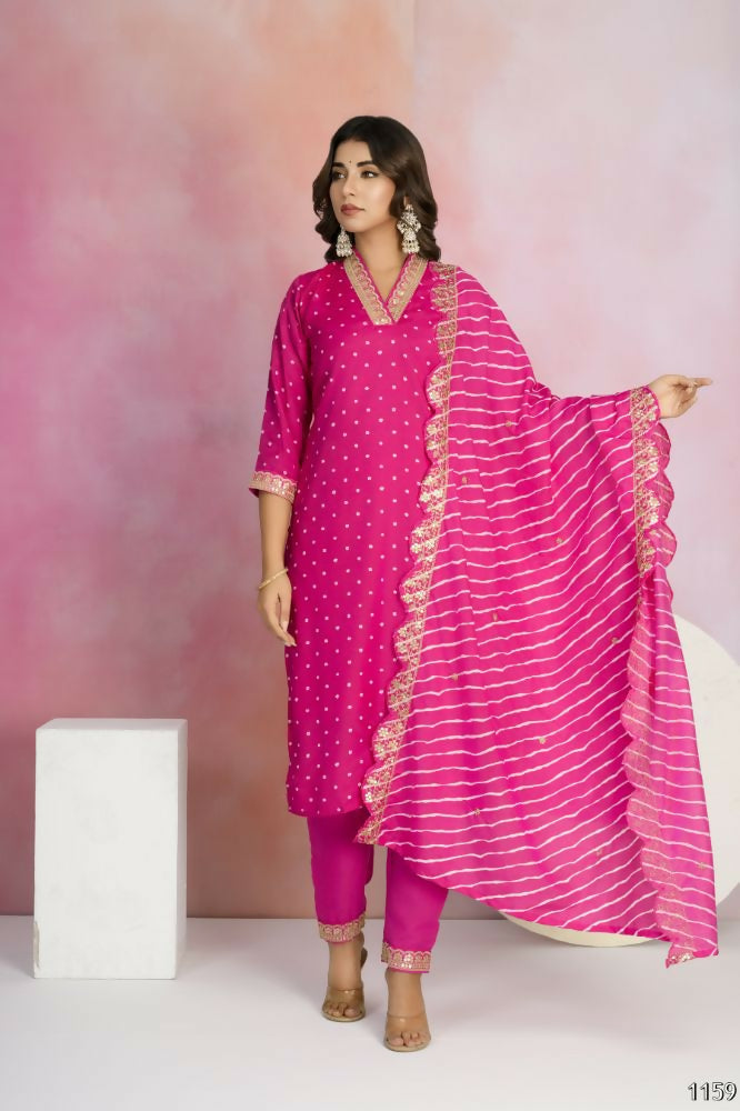 Ethnic Festive Wear Viscose Chanderi Pink Stitched Suit With Dupatta - Tanisha