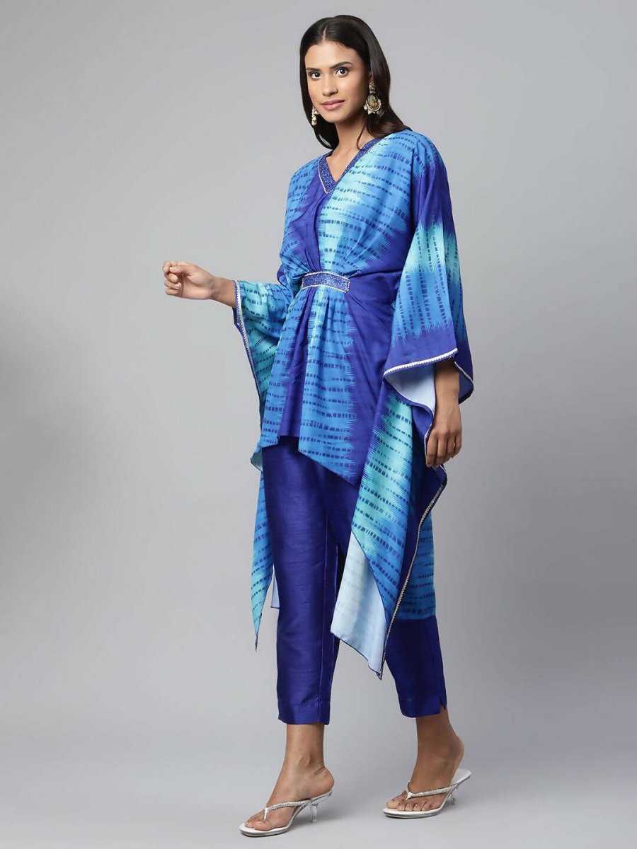 Ahalyaa Women Royal Blue Crepe Digital Printed Kaftan Kurta