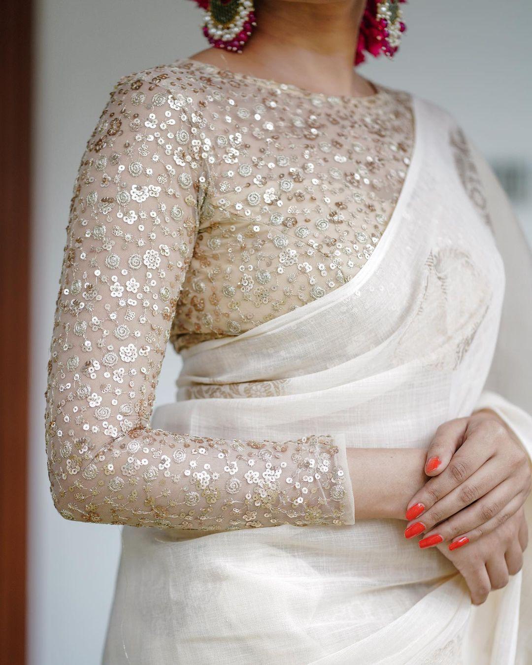 White Pure Linen Woven Design Saree with Unstitched Blouse - Hiral Fashion