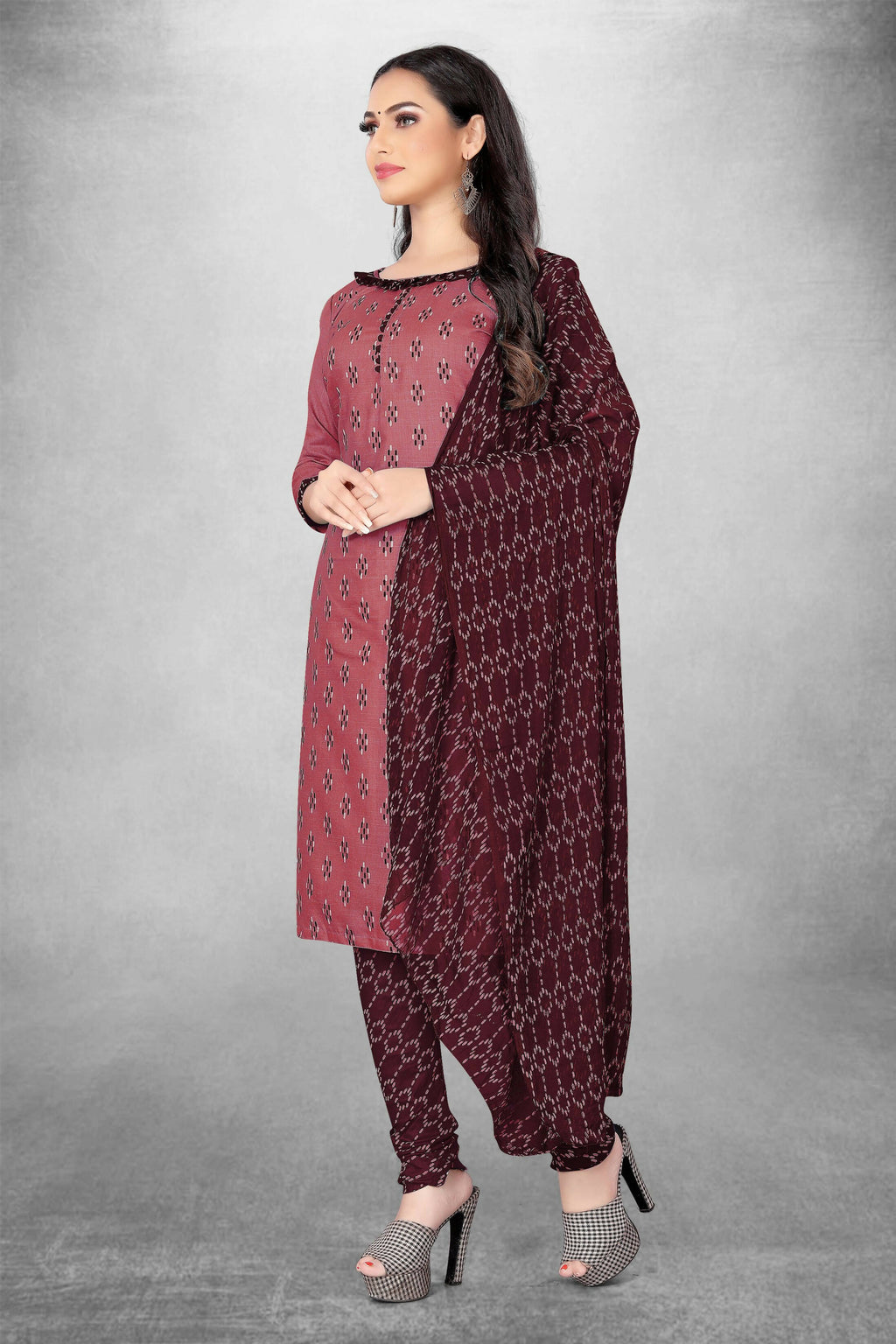 Pink Cotton Printed Unstitched Dress Material - Amara