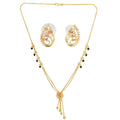 AanyaCentric Gold-Polished Short Mangalsutra Set with Earrings