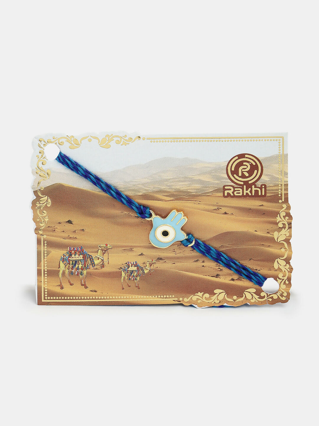 NVR Women & Men Set of 4 Blue Evil Eye Charm Rakhi With Roli Chawal & Chocolate