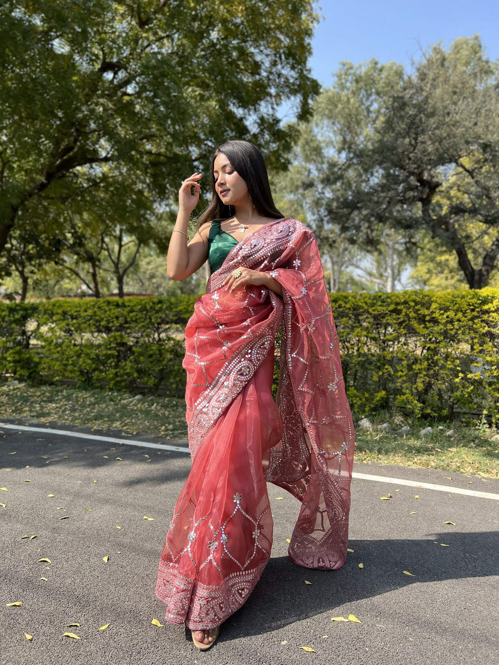 Vamsee Naina Maroon Organza Saree
