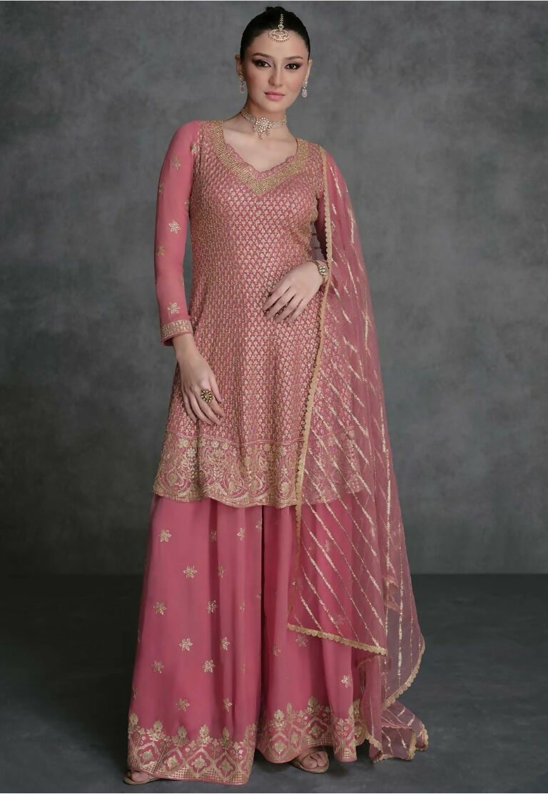 Vastranavya Mauve Embroidered Sequins Pakistani Palazzo Suit Party Wear