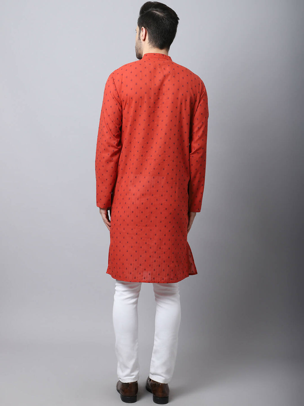 Even Apparels Red Pure Cotton Men's Kurta With Band Collar (CHK1167)