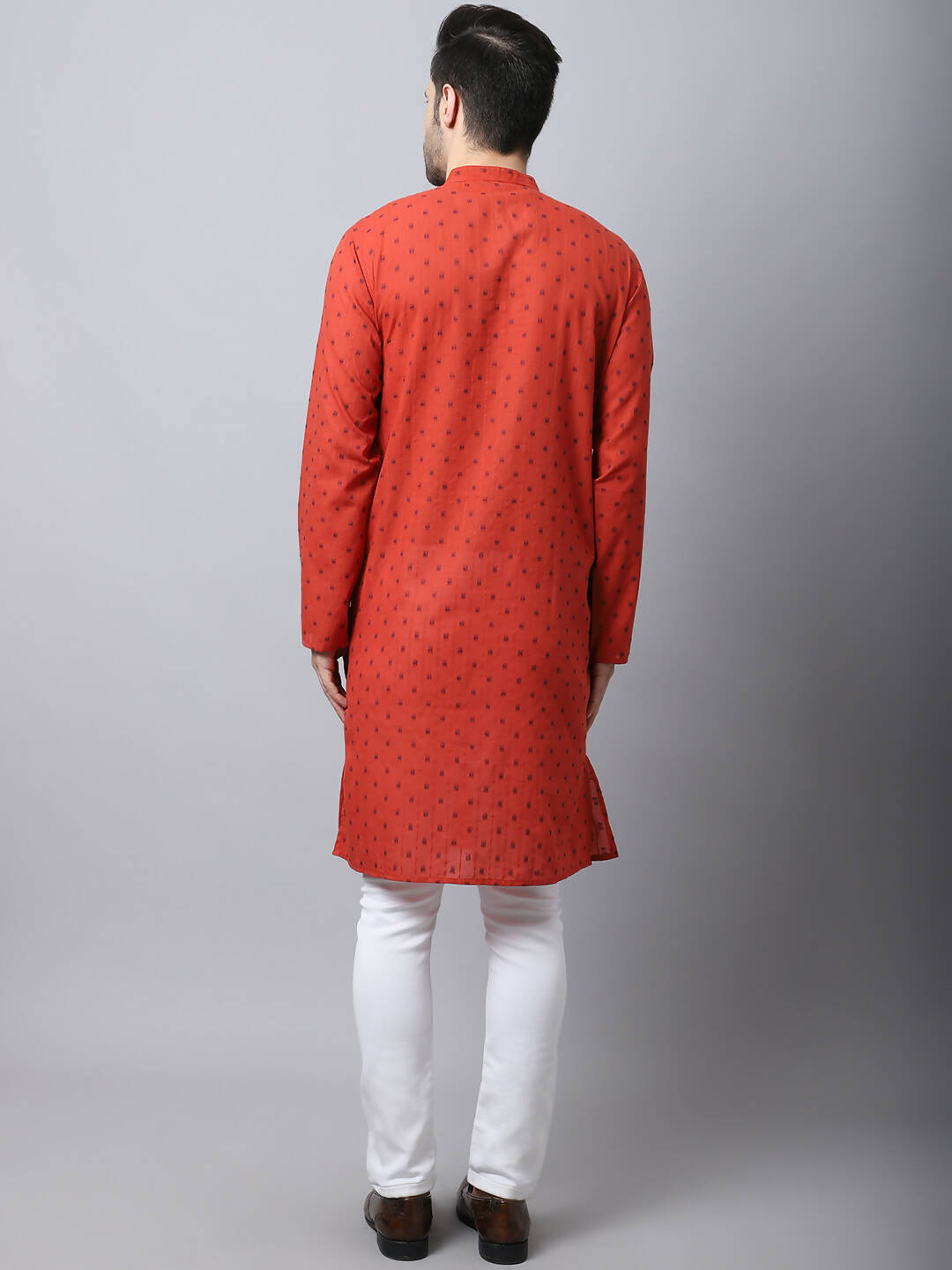 Even Apparels Red Pure Cotton Men's Kurta With Band Collar (CHK1167)