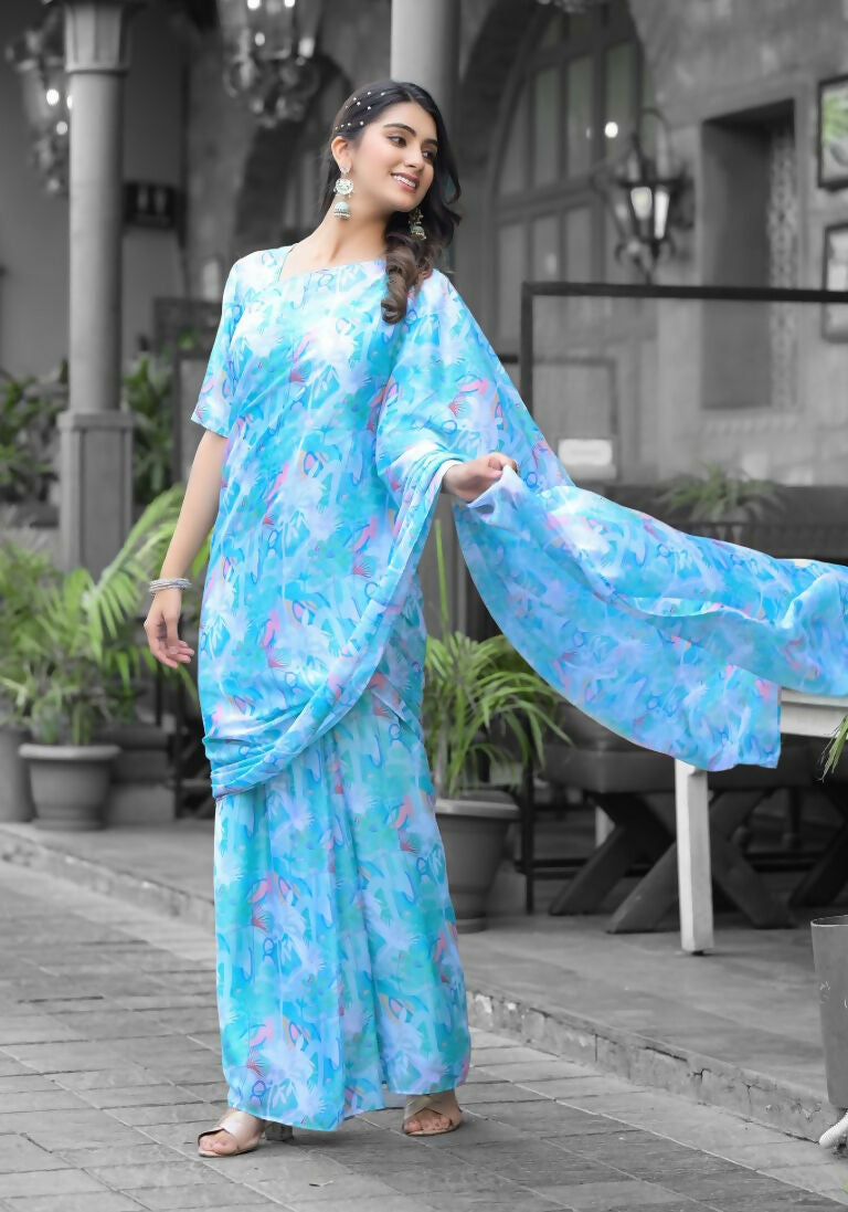 stylish Casual Sky Imported georgette Ready to Wear Fancy Saree - Ashwini