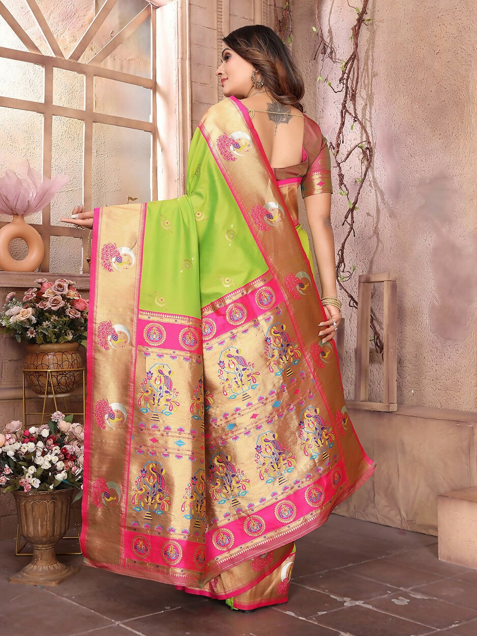 Joban Fashion Paithani Light Green Woven Soft Silk Saree