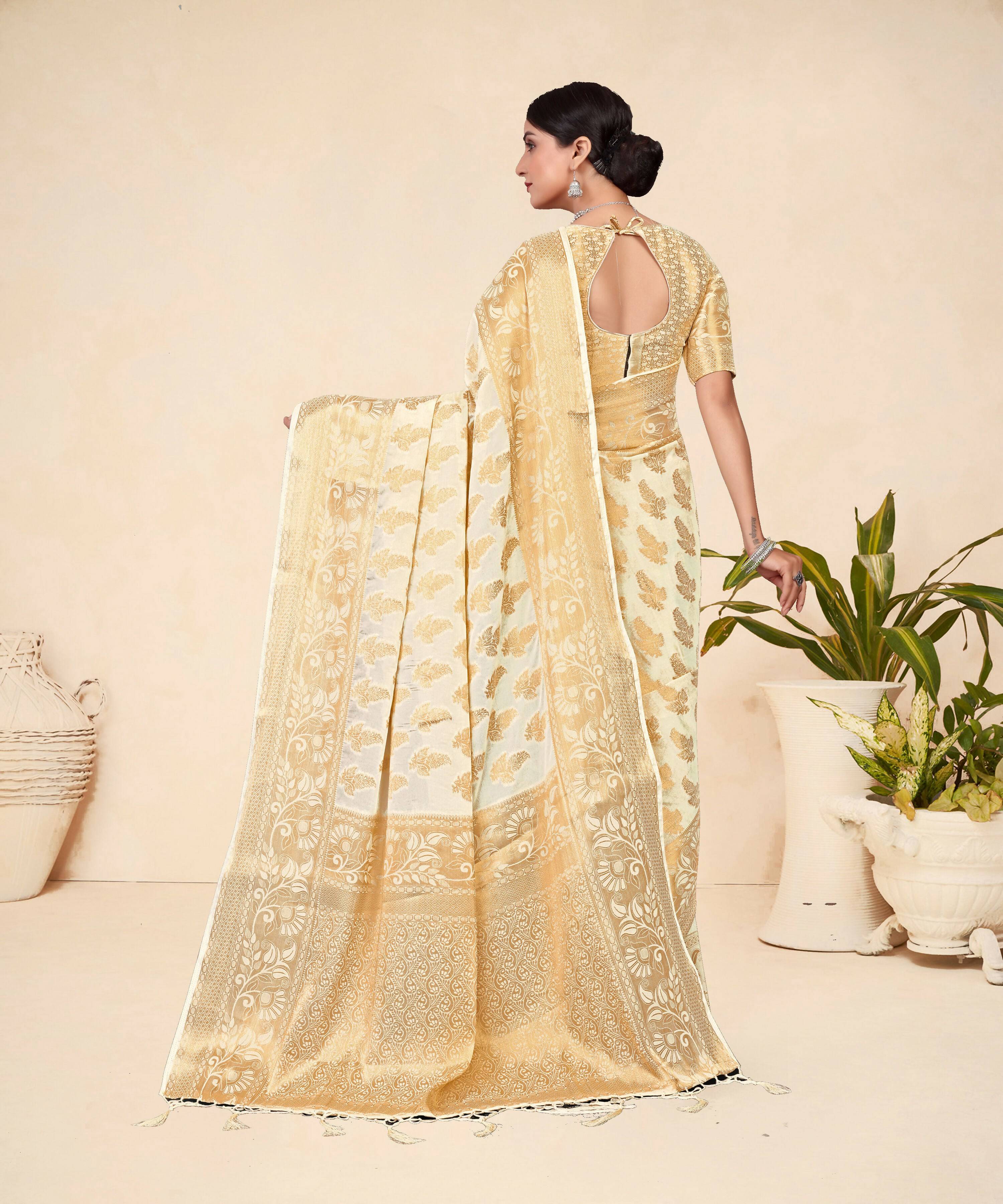 Cream Viscose Weaving Designer Saree - Vandini