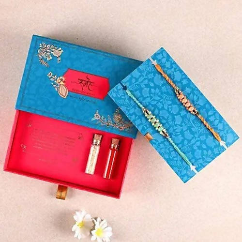 Set of 2 Fancy Pastel Rakhi and Cashew Jar