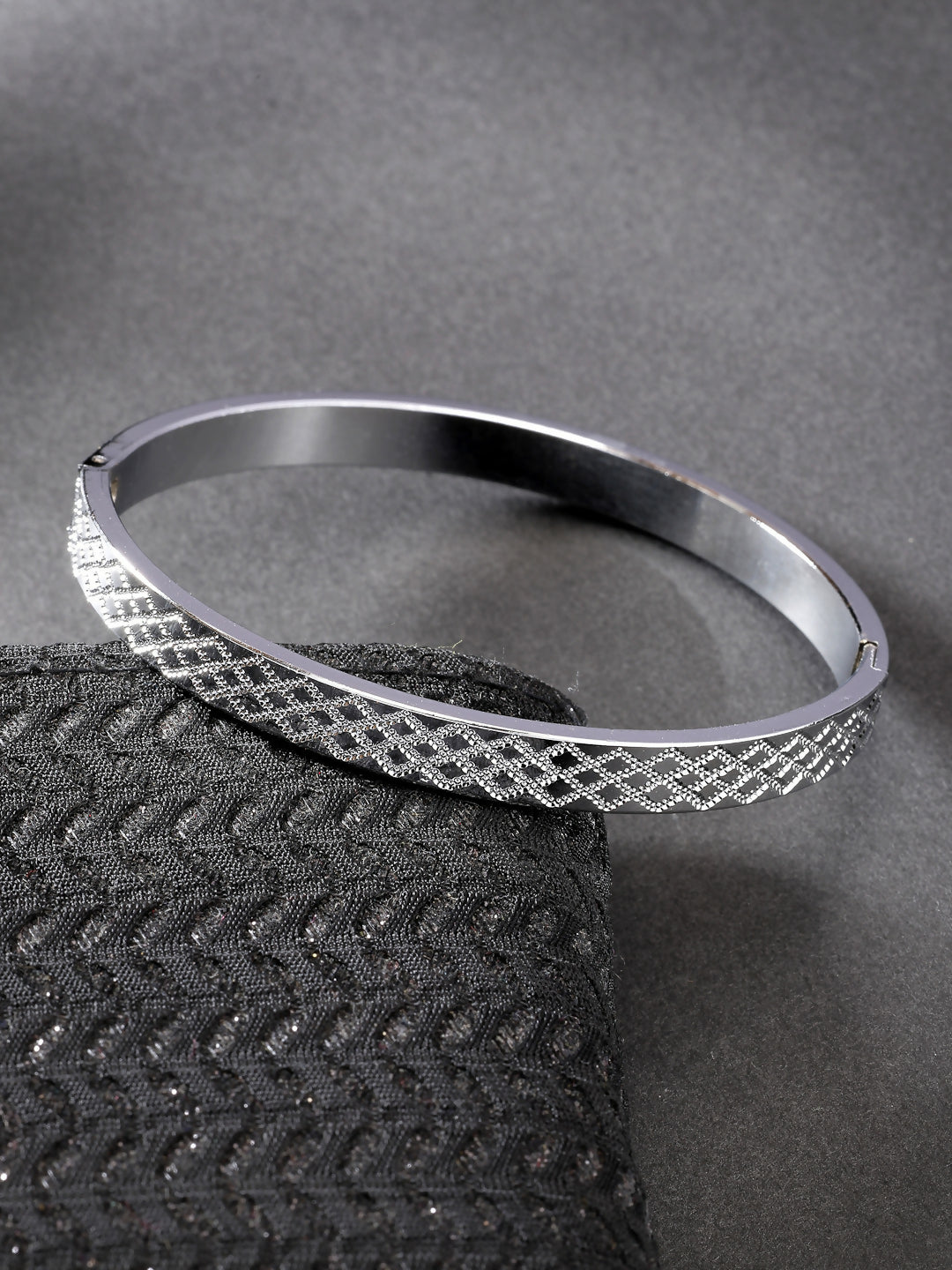 NVR Men's Silver-Plated Stainless Steel Kada Bracelet