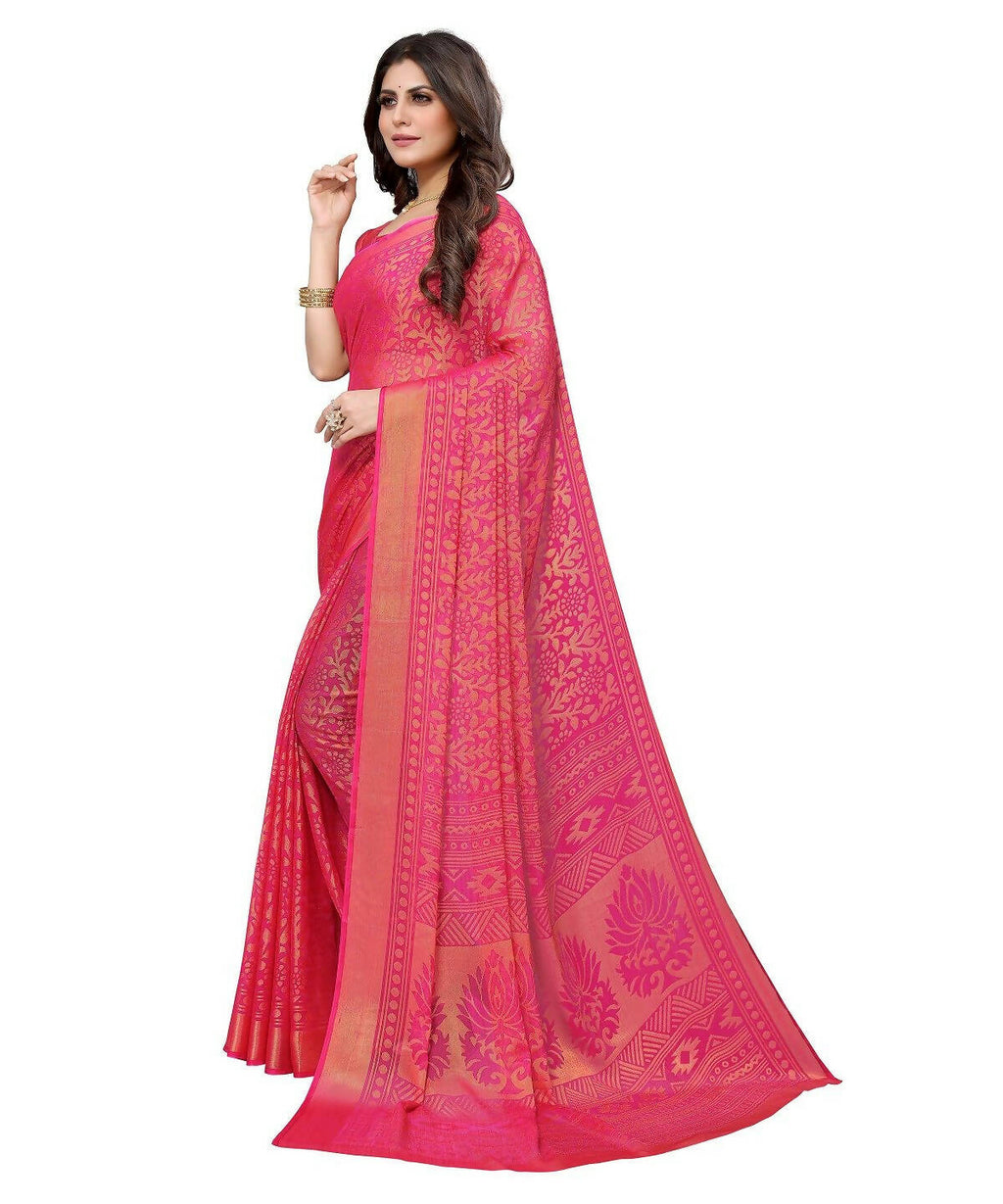 Vamika Pink Chiffon Brasso Bollywood Style Woven Saree (AARADHYA PINK)