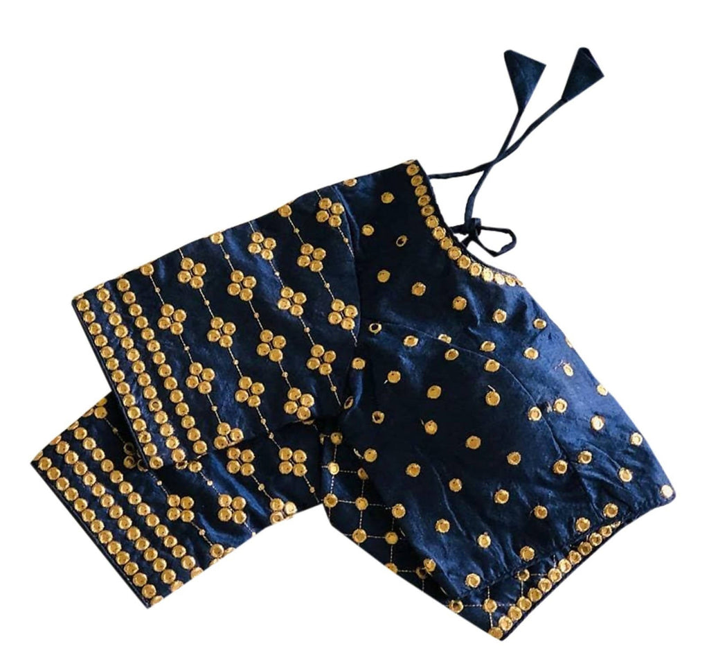Vamika Navy Blue Banglori Silk Embroidery Blouse