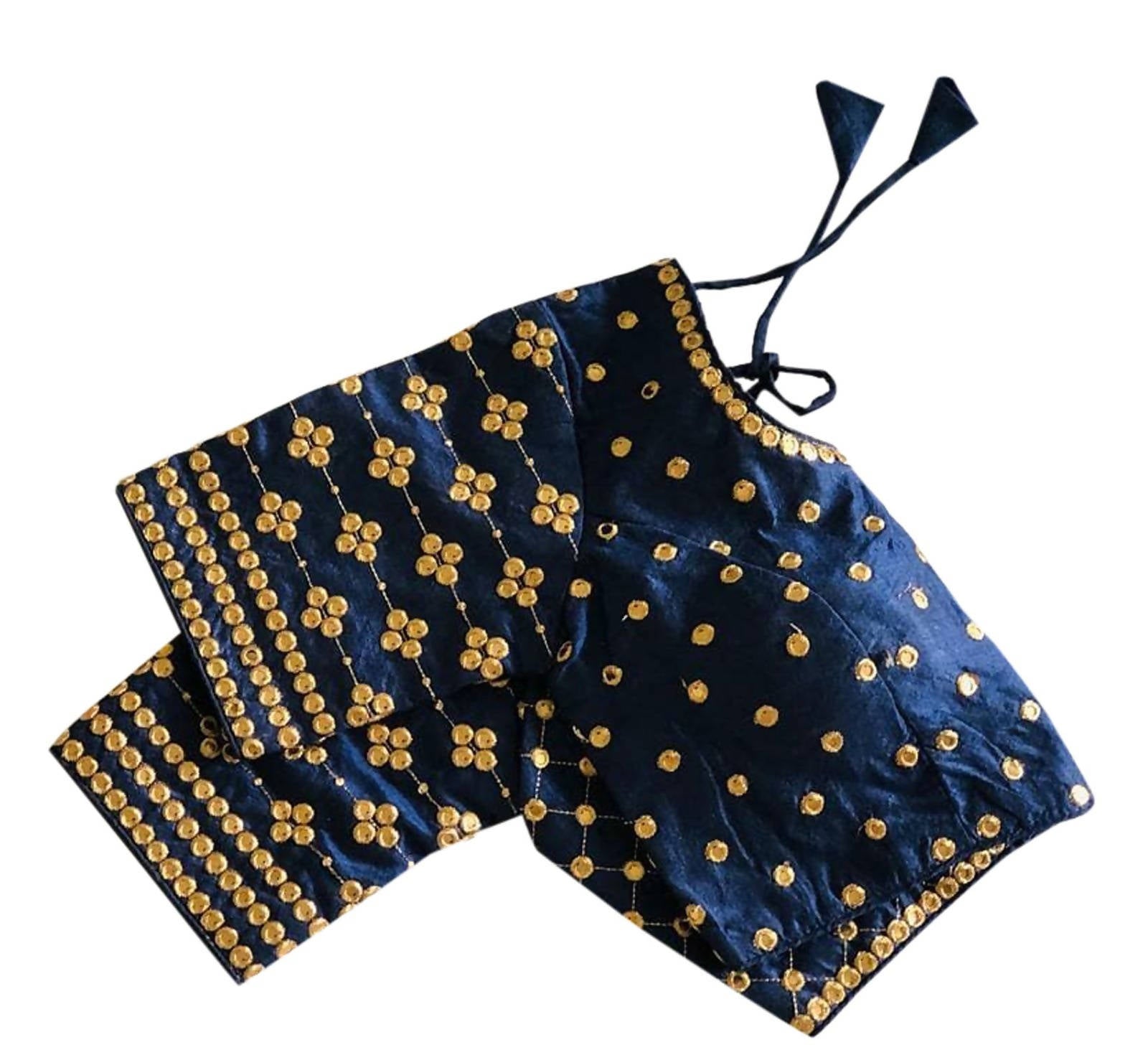 Vamika Navy Blue Banglori Silk Embroidery Blouse