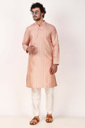 Pink Art Silk Woven Designer Men's Rajwadi Kurta Set - Mahotsav