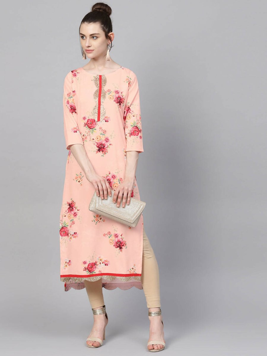 Ahalyaa Peach Crepe Digital Print Kurta