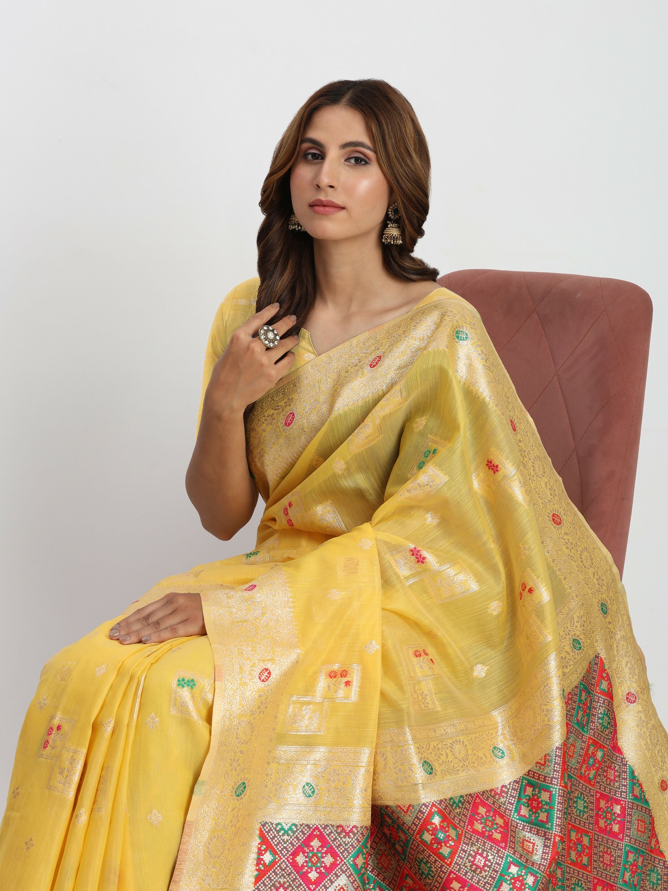 Shree Shyam Fashion Linen Cotton Yellow Saree