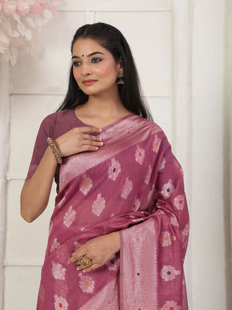 Shree Shyam Fashion Linen Cotton Pink Saree